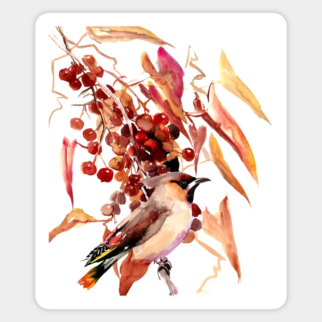 Waxwing and Fall Foliage Sticker by surenart